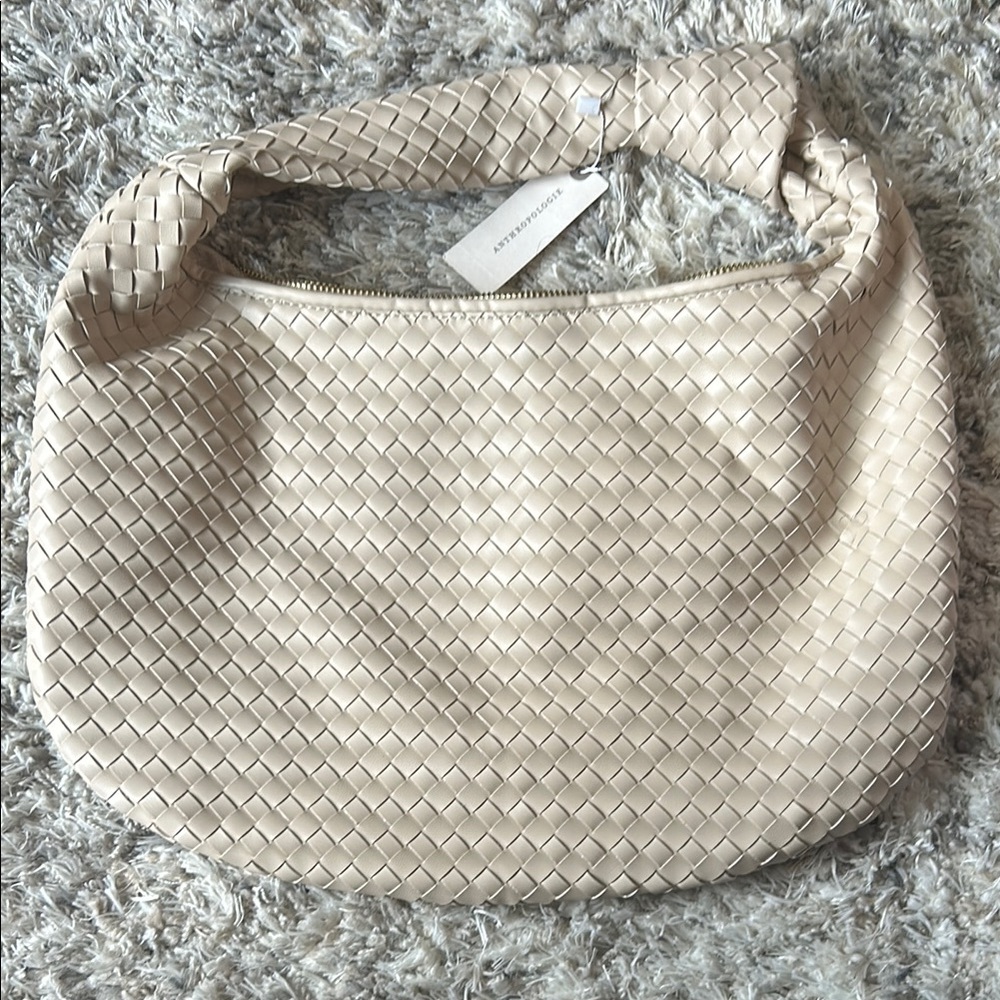 Anthropologie Cream Woven Hobo Bag